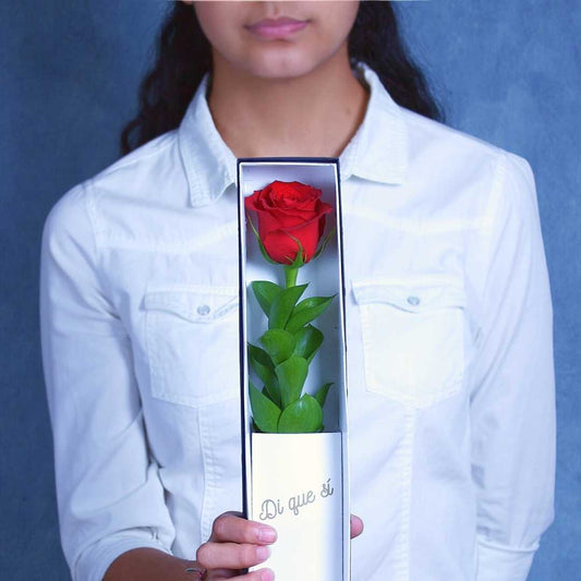 Caja con rosa roja